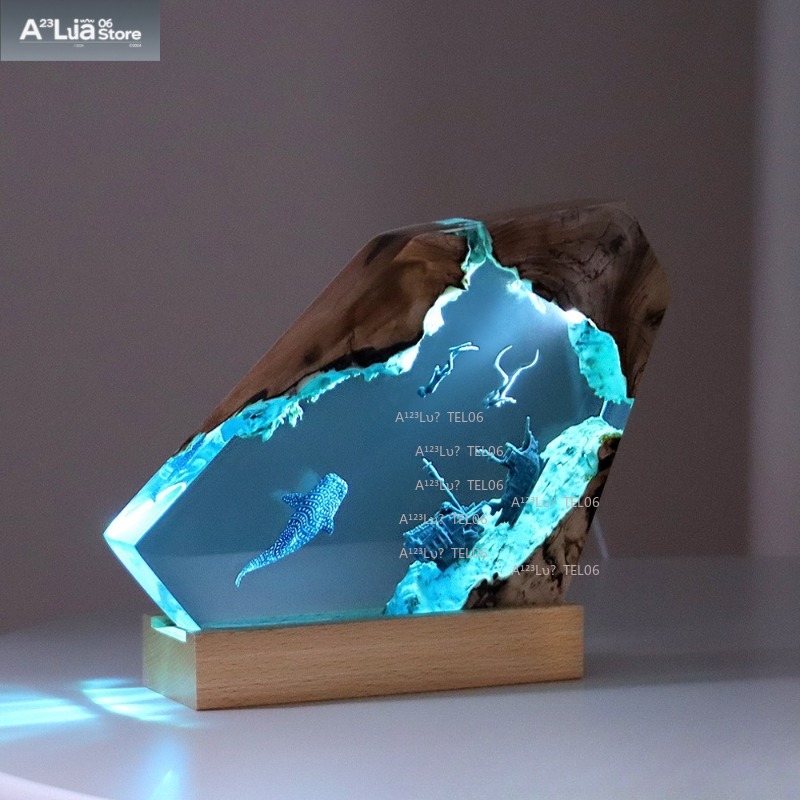 Resin Art And Wood - Lampada Notturna in Resina e Legno,
